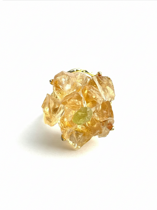 citrine and peridot crystal blossom ring