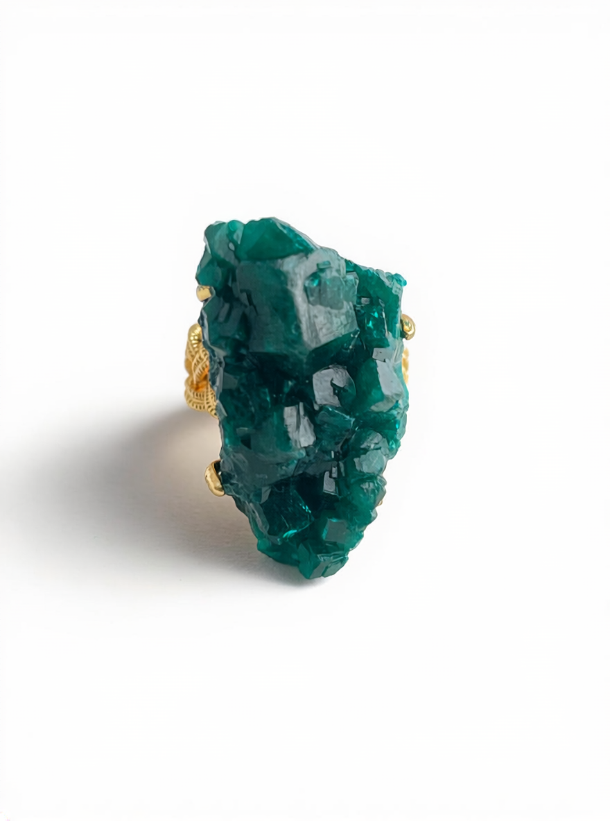 Congo dioptase crystal cluster ring by Oryssia