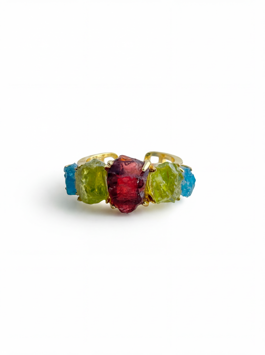 garnet peridot blue apatite crystal ring
