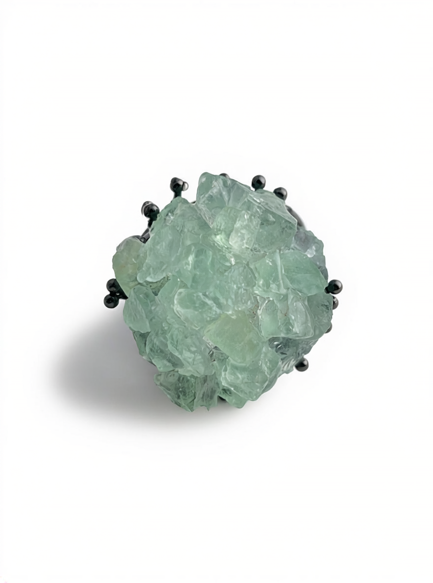 green quartz crystal cluster ring