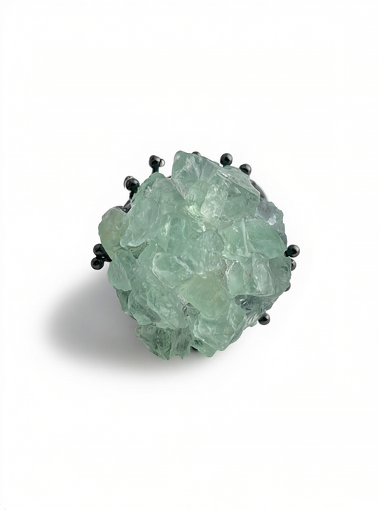 green quartz crystal cluster ring