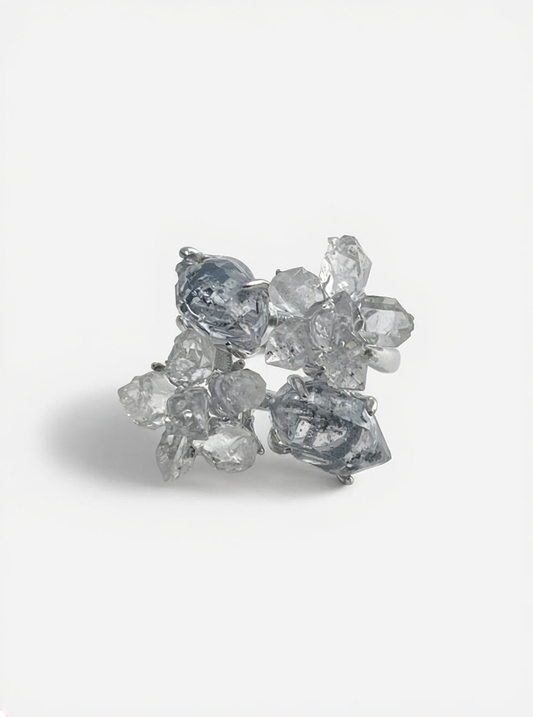 herkimer diamond quartz crystal cluster ring
