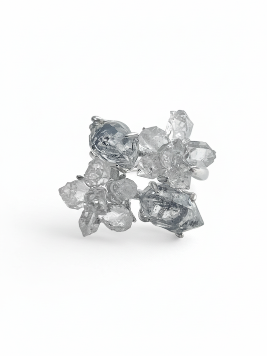 herkimer diamond quartz crystal cluster ring