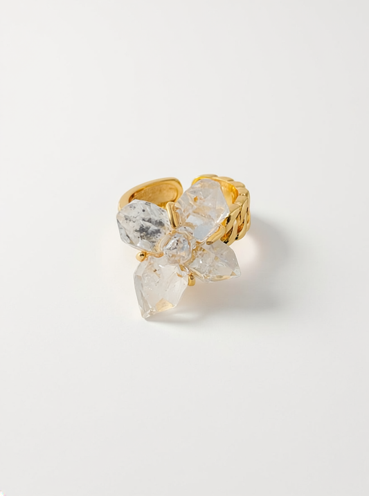 Natural Herkimer Diamond quartz cross ring with raw double-terminated crystals-1