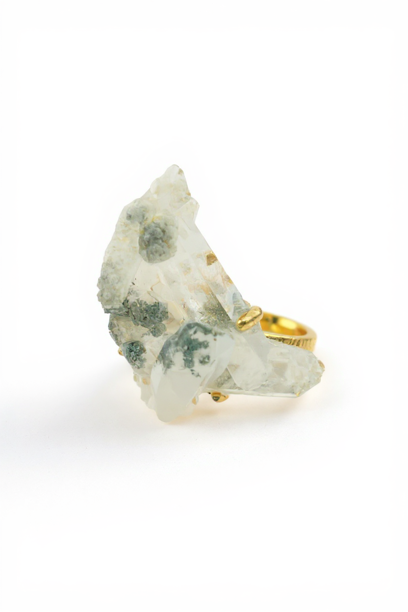 himalayan chlorite quartz crystal cluster ring