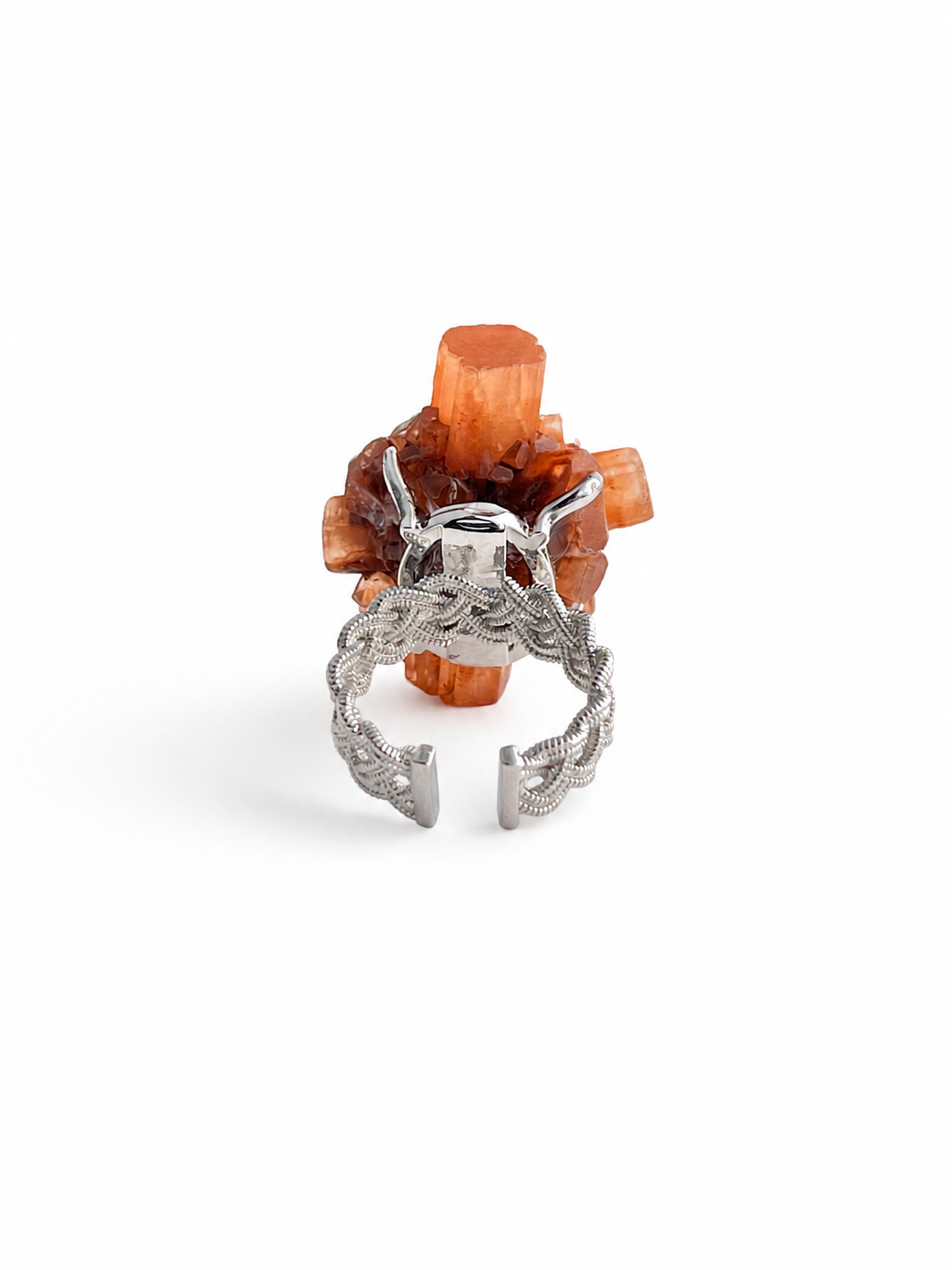 Back view of Moroccan Aragonite Mineral Specimen Ring with adjustable open band