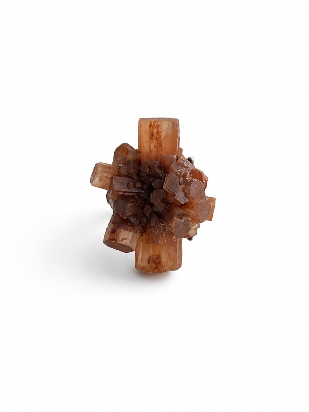 Moroccan Aragonite Mineral Specimen Ring front view with natural radiating crystal cluster