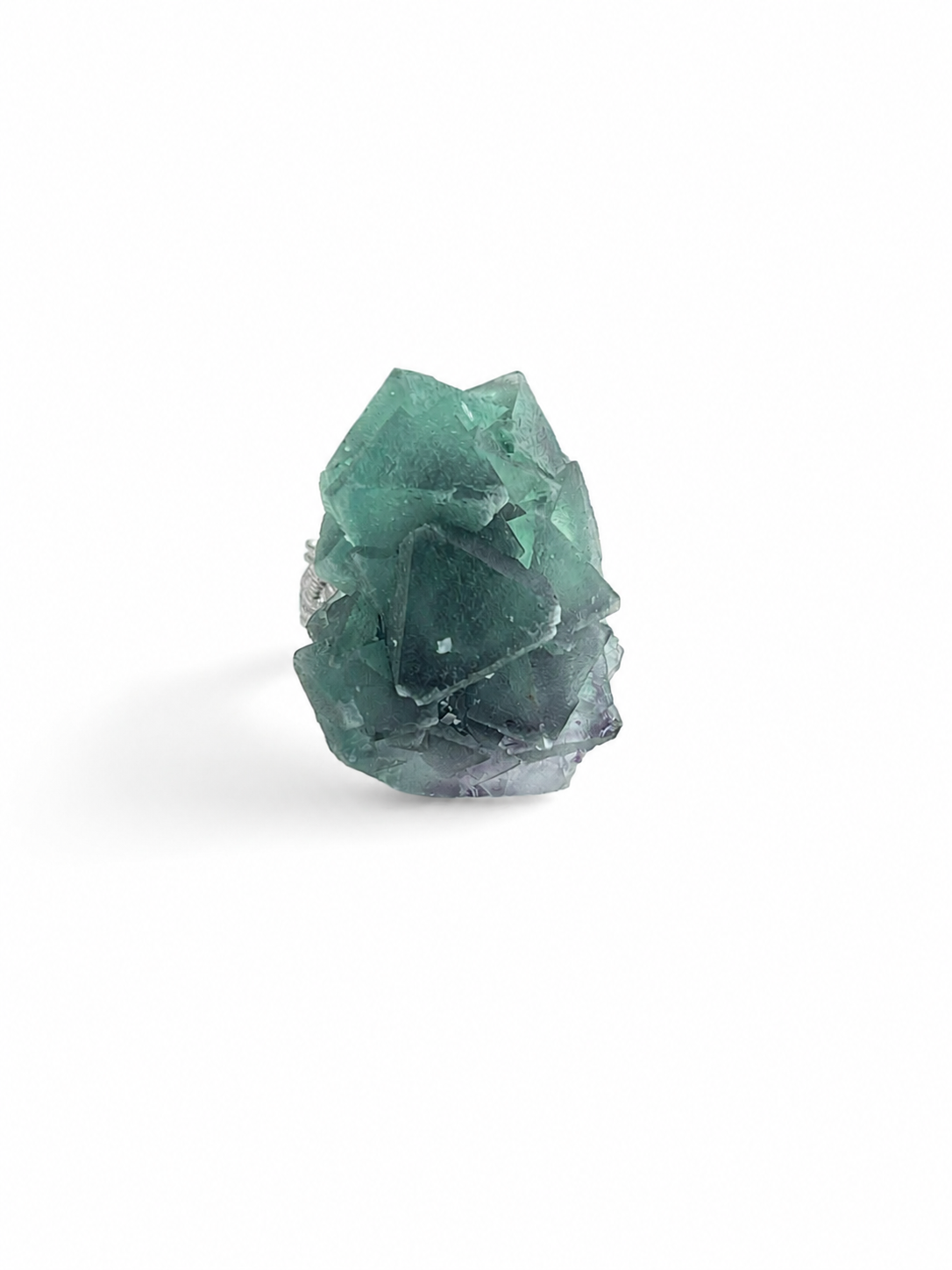 natural octahedral green fluorite crystal ring