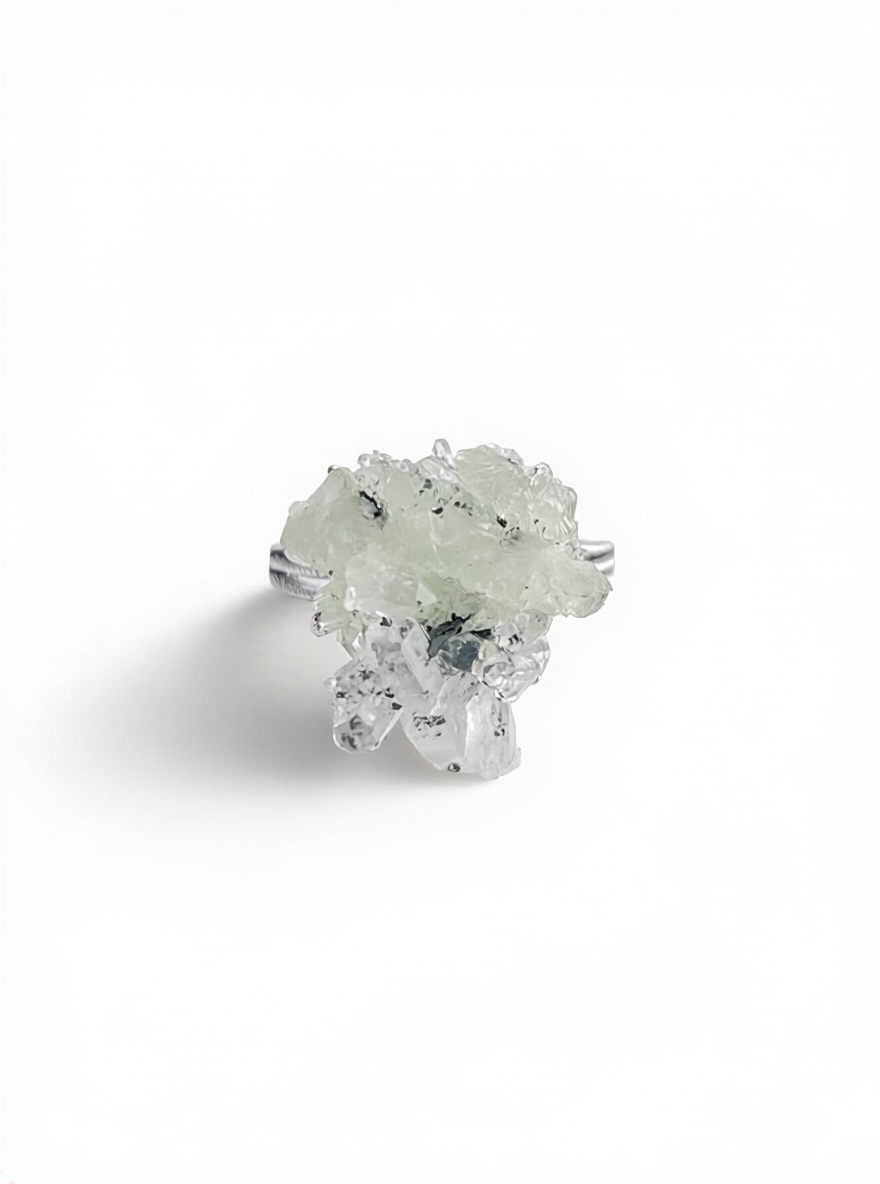 prehnite quartz magnetite ring natural mineral specimen jewelry