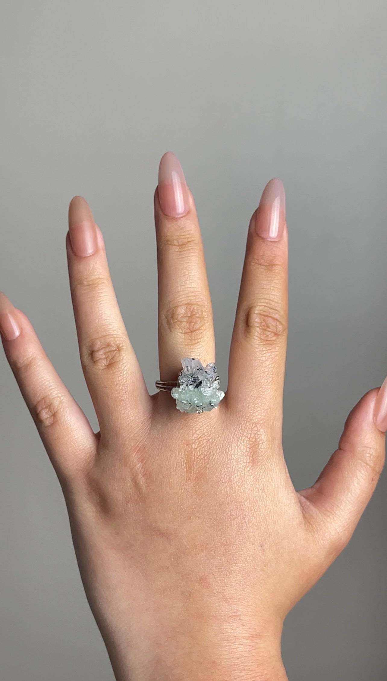natural mineral specimen ring prehnite quartz magnetite