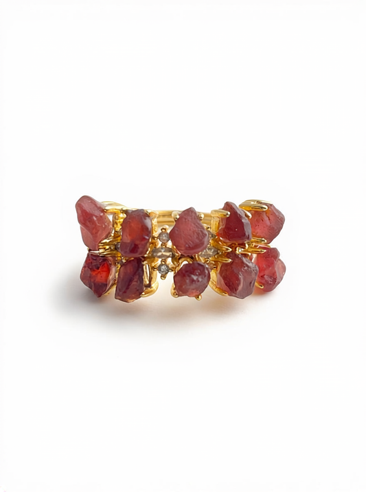raw garnet double row ring