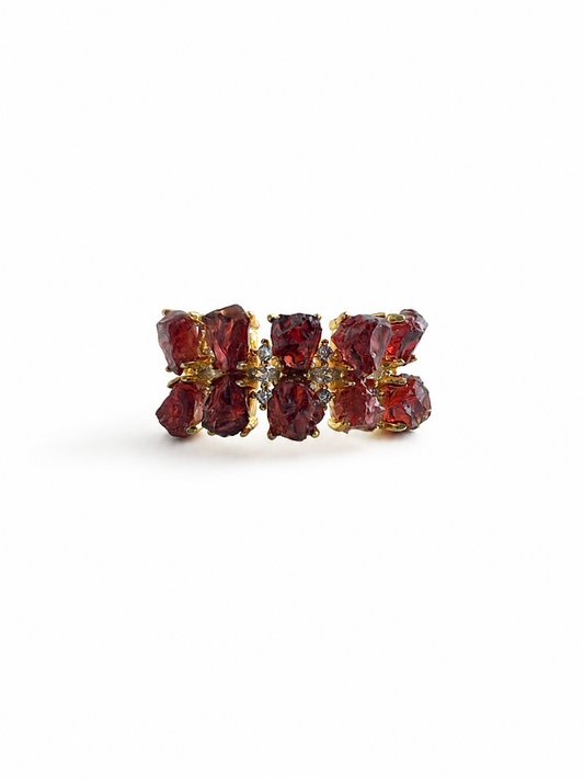 raw garnet double row ring