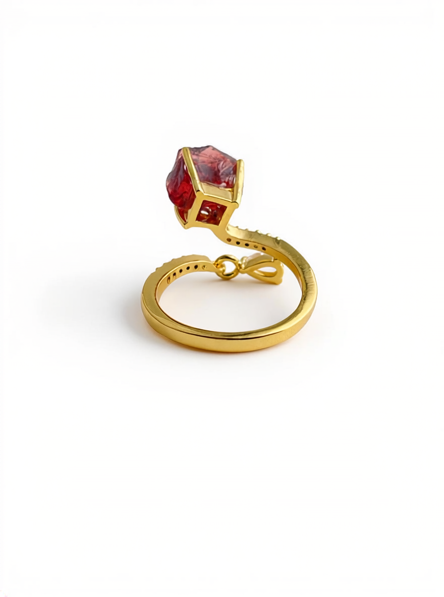 raw garnet ring back open band adjustable