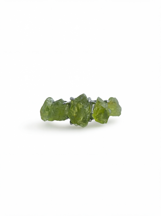 raw peridot crystal ring