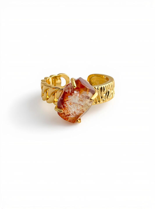 Red Hematoid Quartz (Fire Quartz) Ring featuring natural hematite inclusions in clear quartz