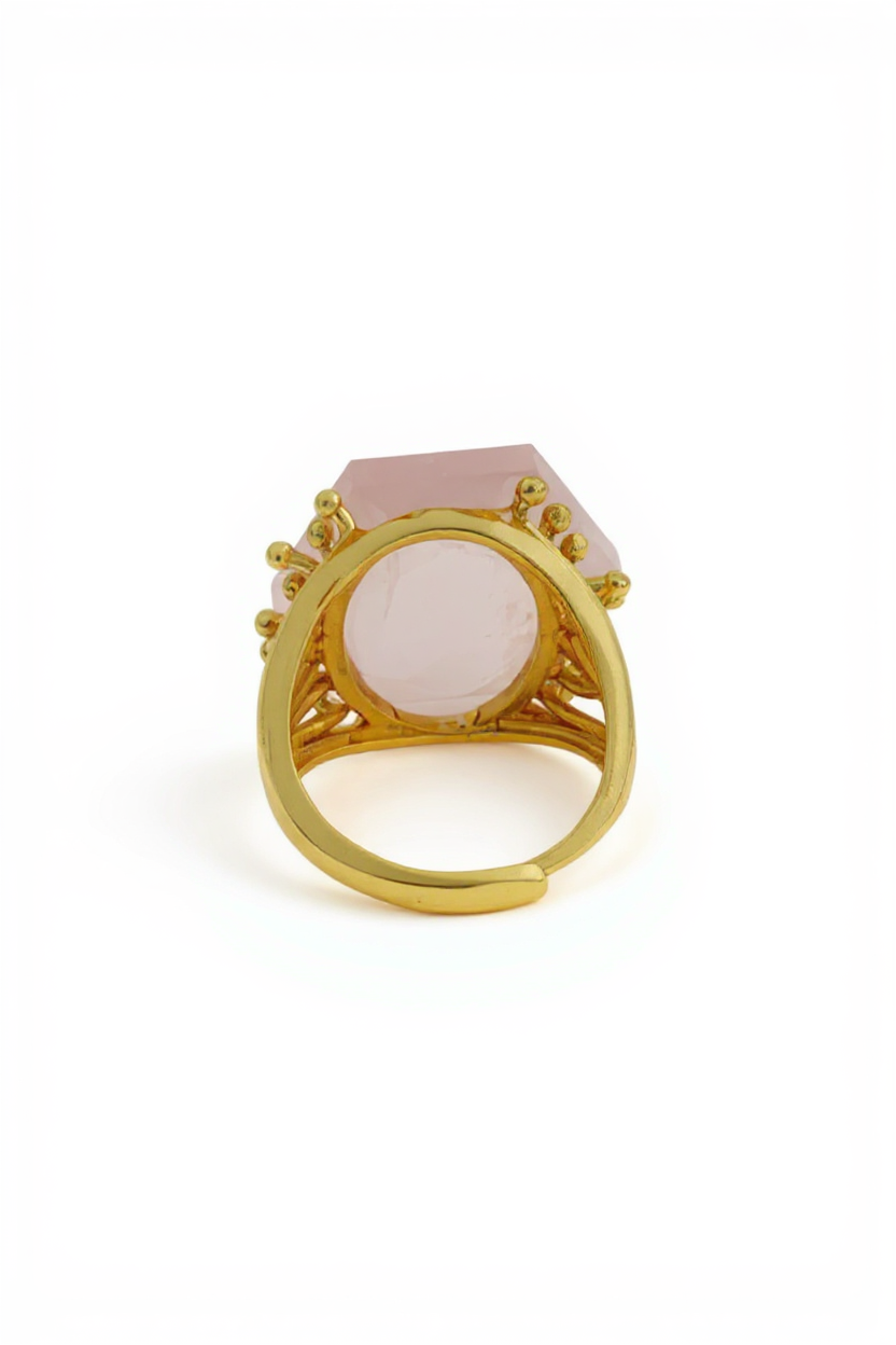back view adjustable rose quartz ring