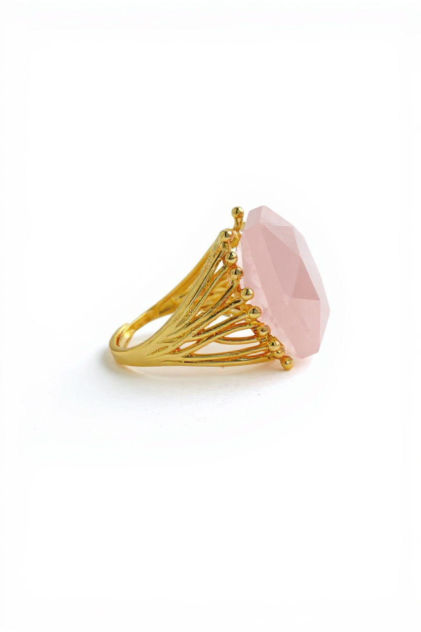 side view brazilian rose quartz hexagon ring