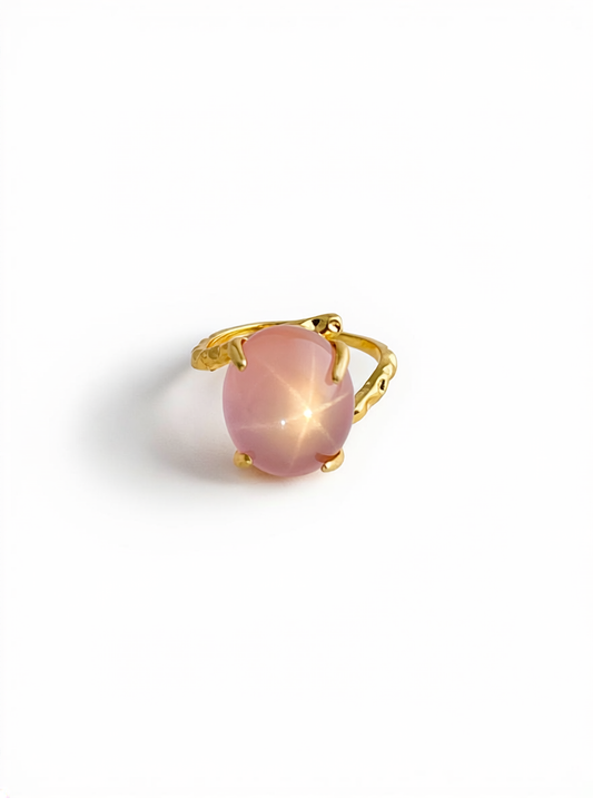Star Rose Quartz Ring showing natural asterism effect in rose quartz