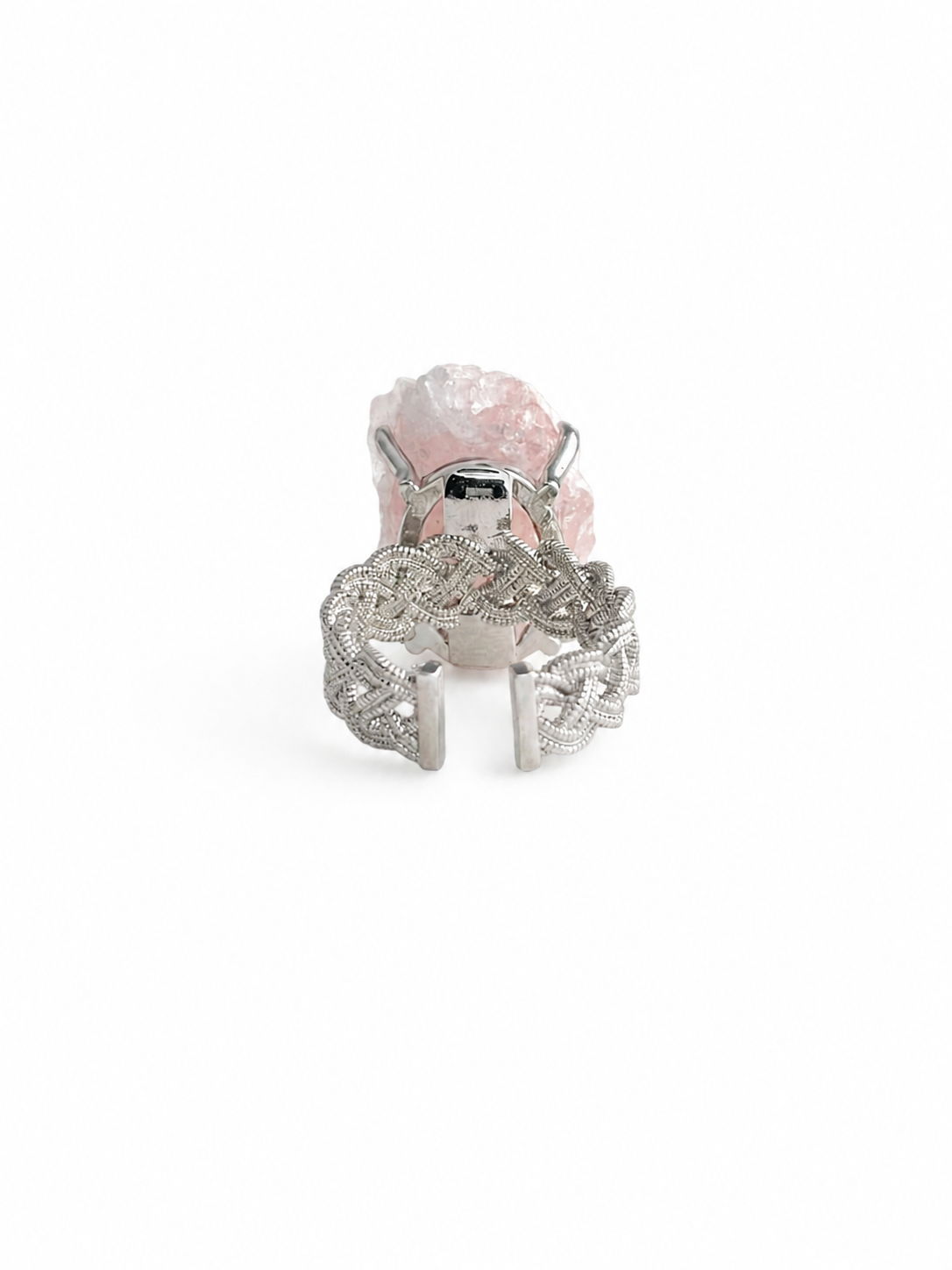 Back view of Strawberry Quartz Crystal Ring with adjustable open band