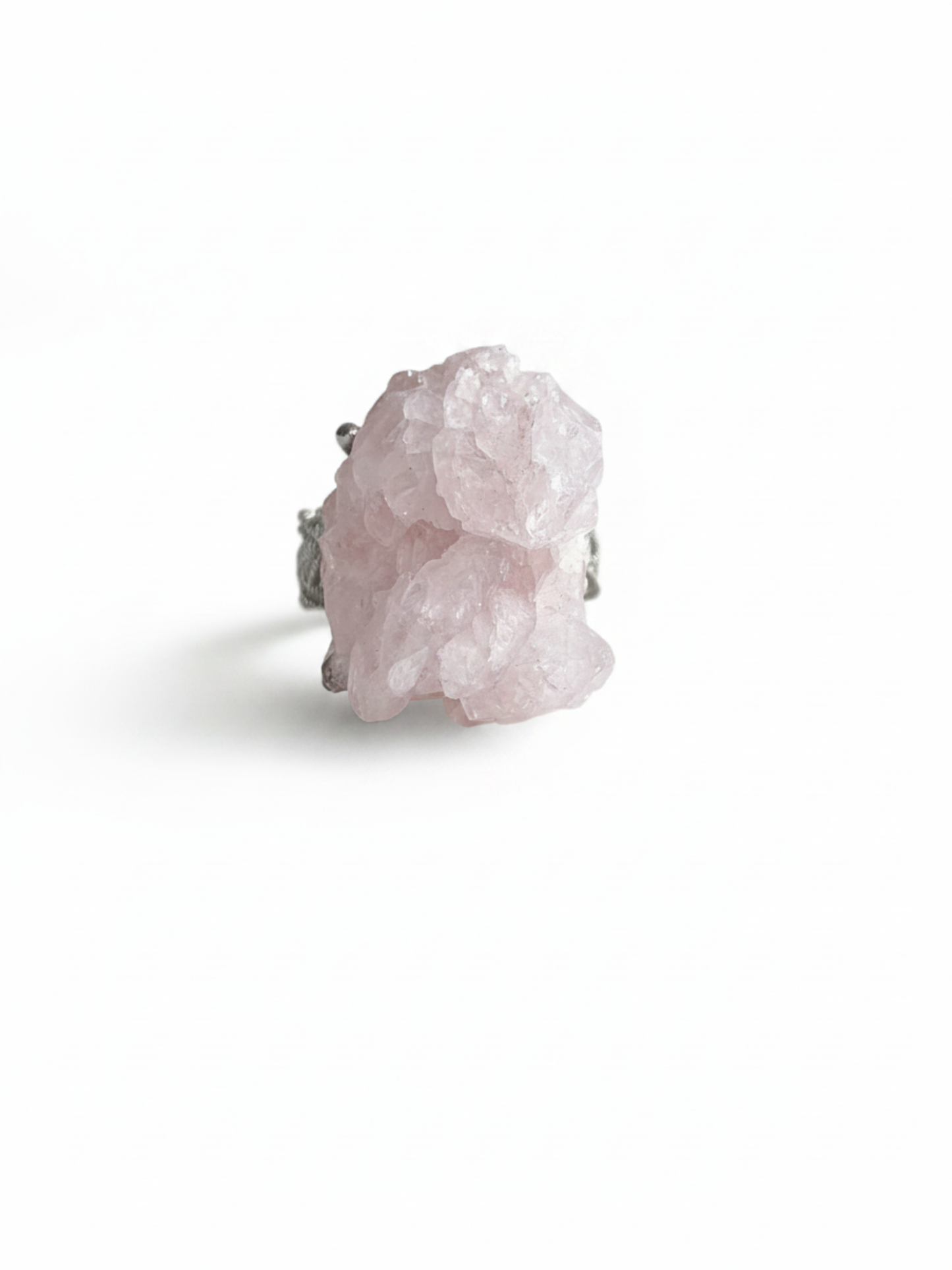 Natural Strawberry Quartz Crystal Ring featuring raw pink quartz formation
