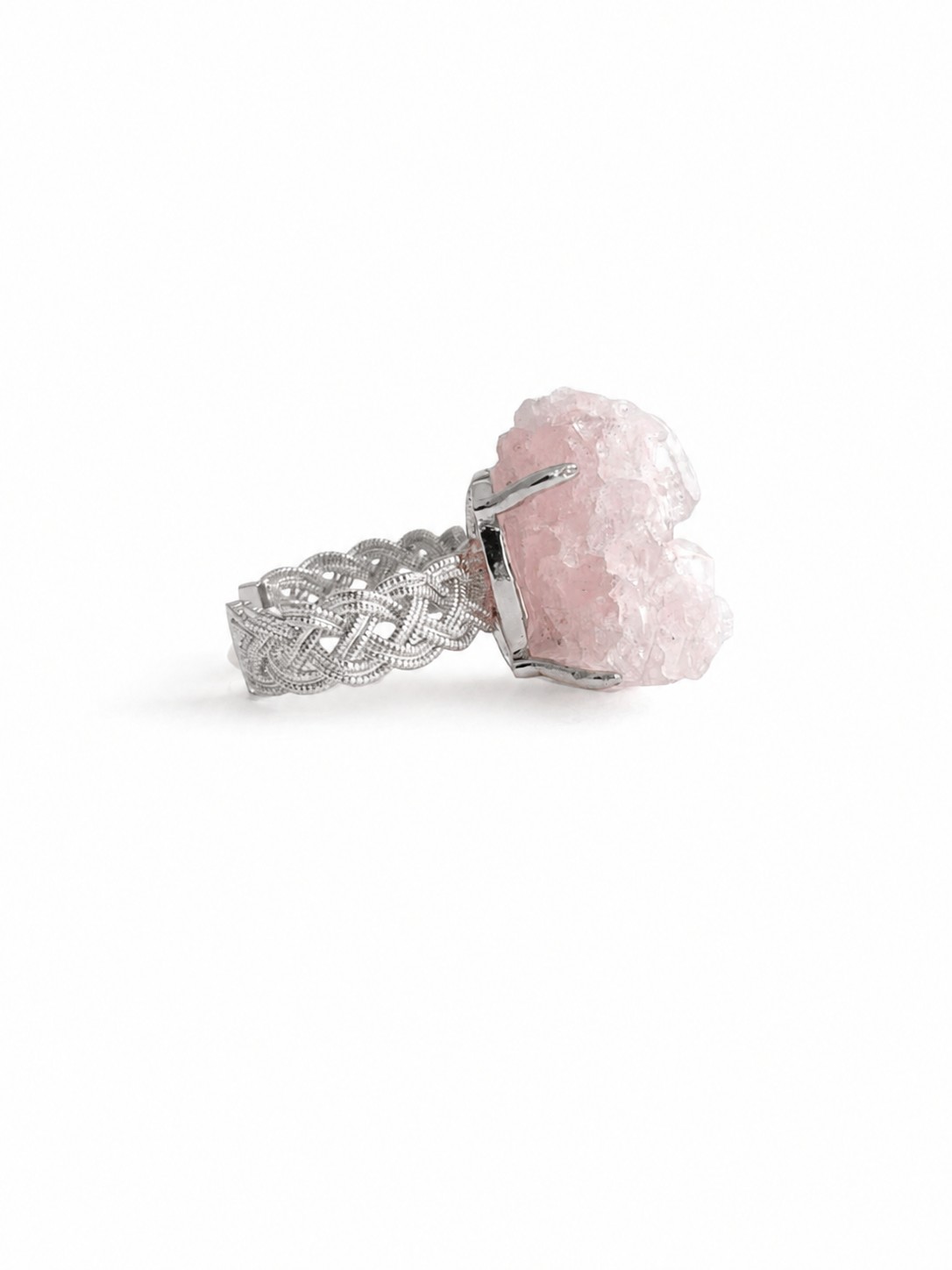 Side view of Natural Strawberry Quartz Crystal Ring showing natural crystal growth