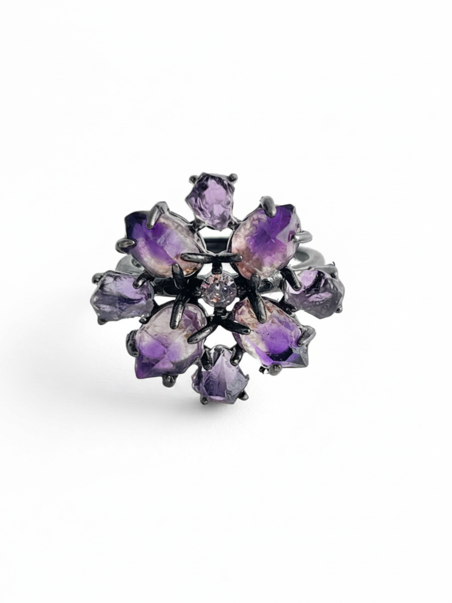 super seven and amethyst crystal blossom ring