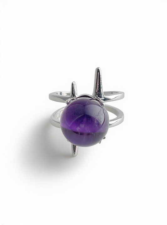 Uruguay Amethyst Sphere Ring featuring deep purple amethyst quartz