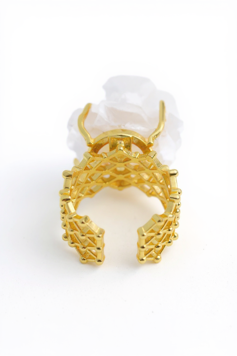 Back view of White Pagoda Calcite Ring with adjustable open band