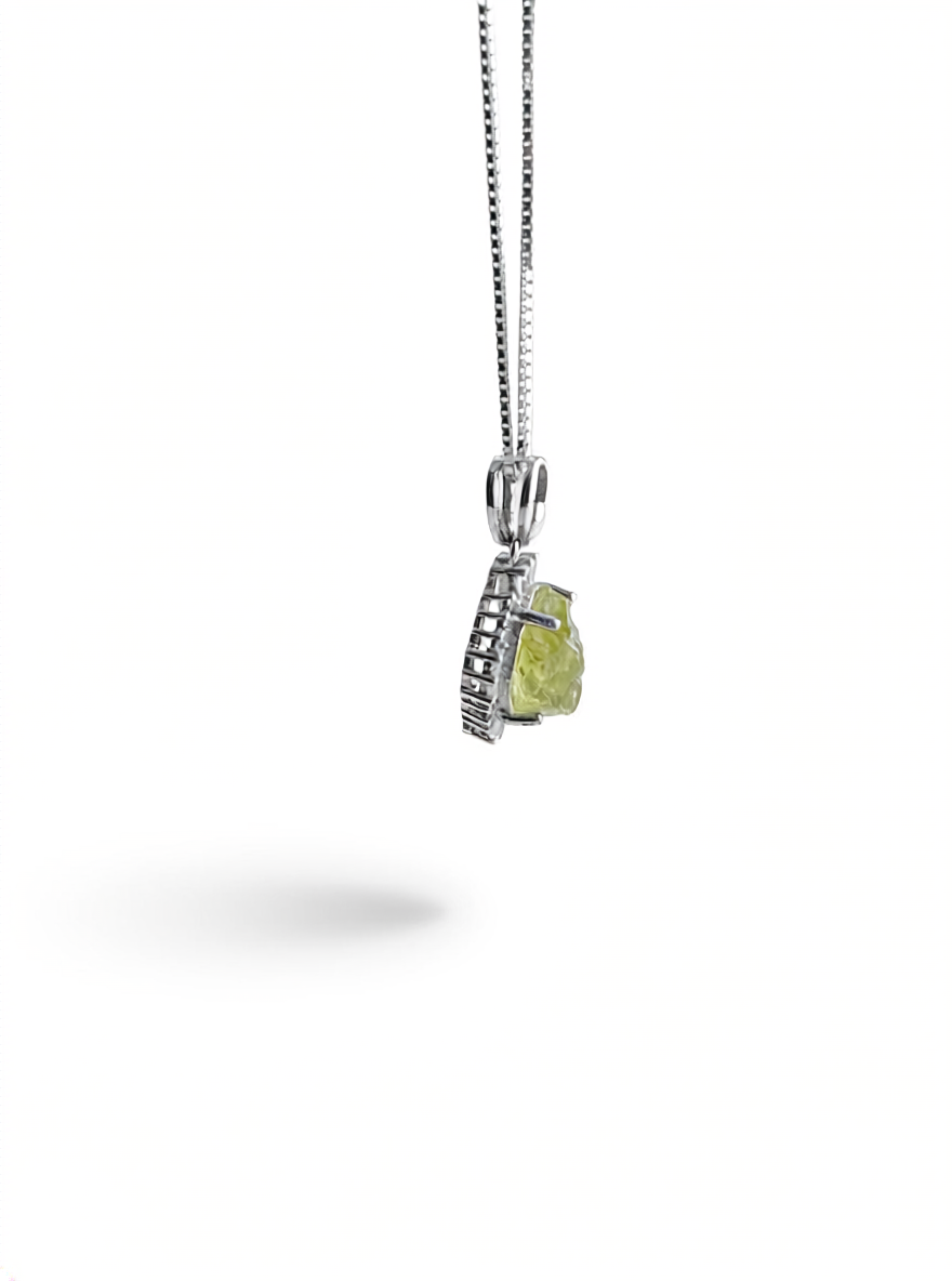 Side view of peridot pendant necklace sterling silver