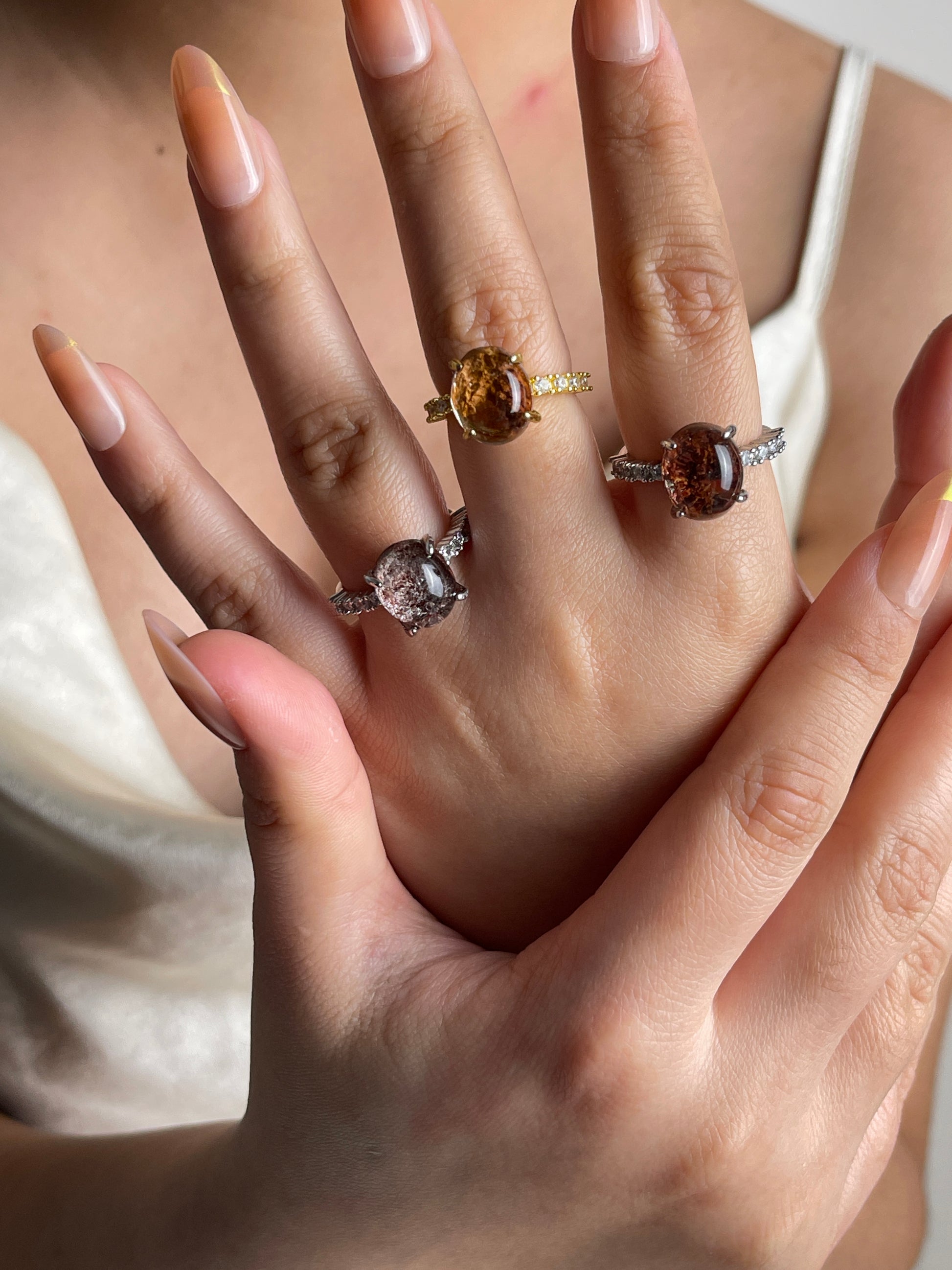 Phantom Quartz Freeform Ring worn on hand