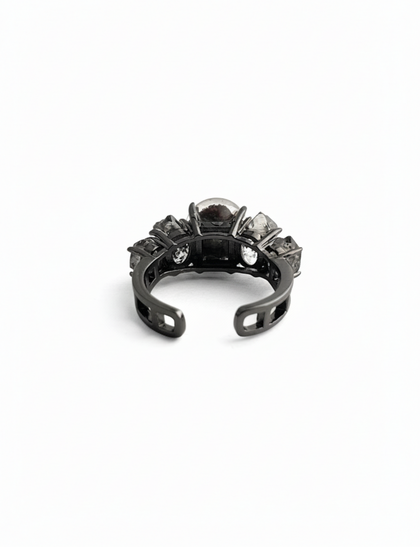 Phantom Quartz and Herkimer Diamond Quartz Ring back view