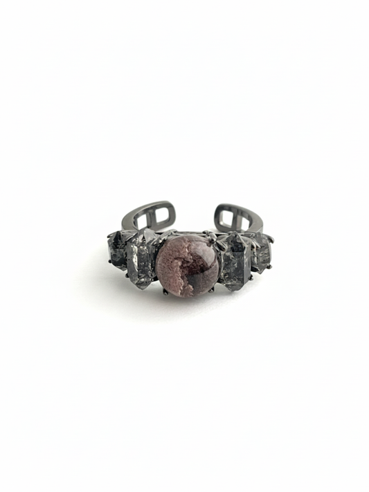 Phantom Quartz and Herkimer Diamond Quartz Ring front view