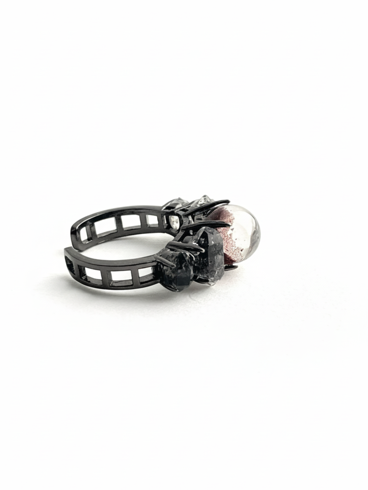 Phantom Quartz and Herkimer Diamond Quartz Ring side view