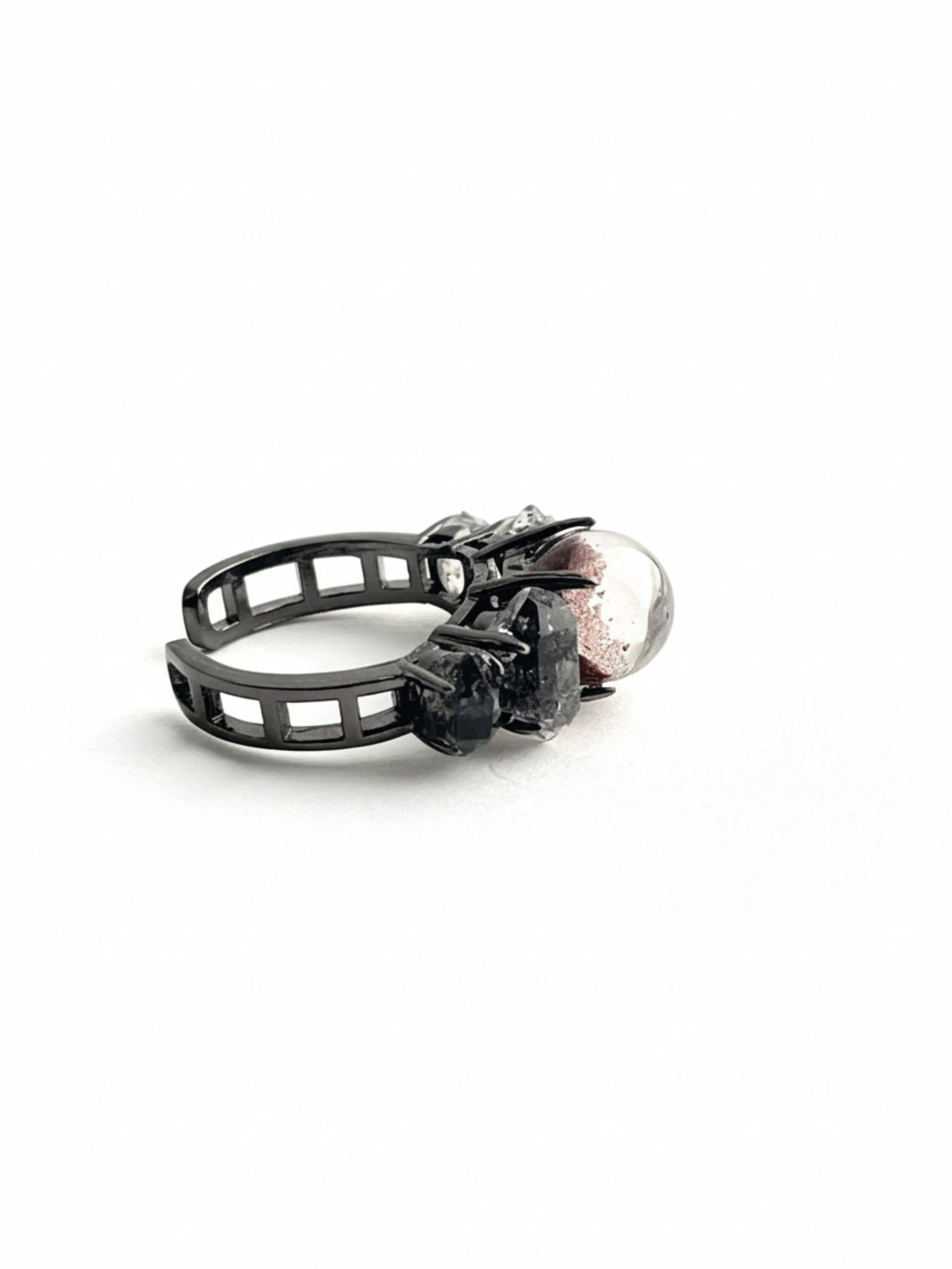 Phantom Quartz and Herkimer Diamond Quartz Ring side view