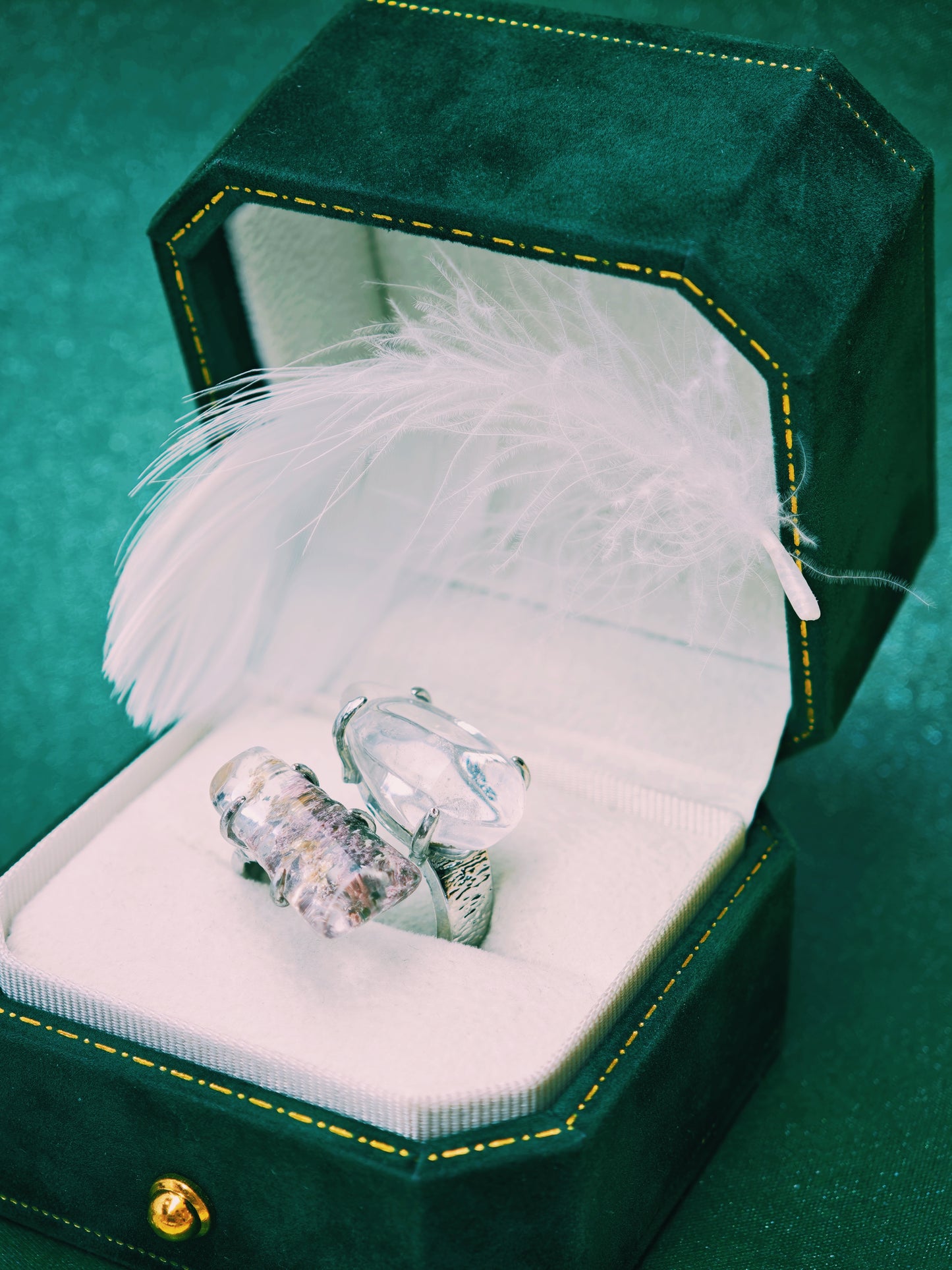 Phantom Quartz Double-Point Ring