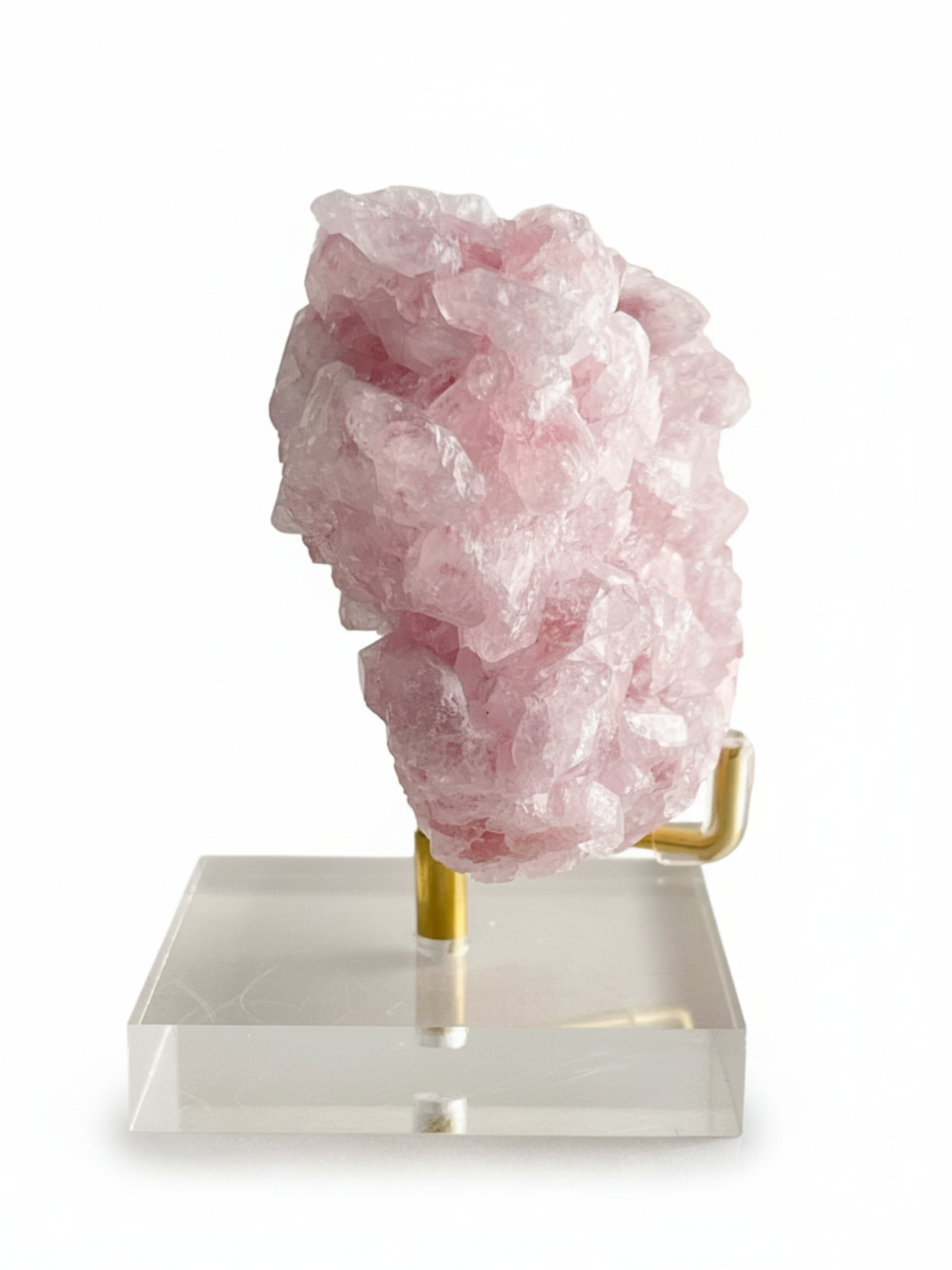side view of pink strawberry quartz cluster showing crystal growth and texture-1