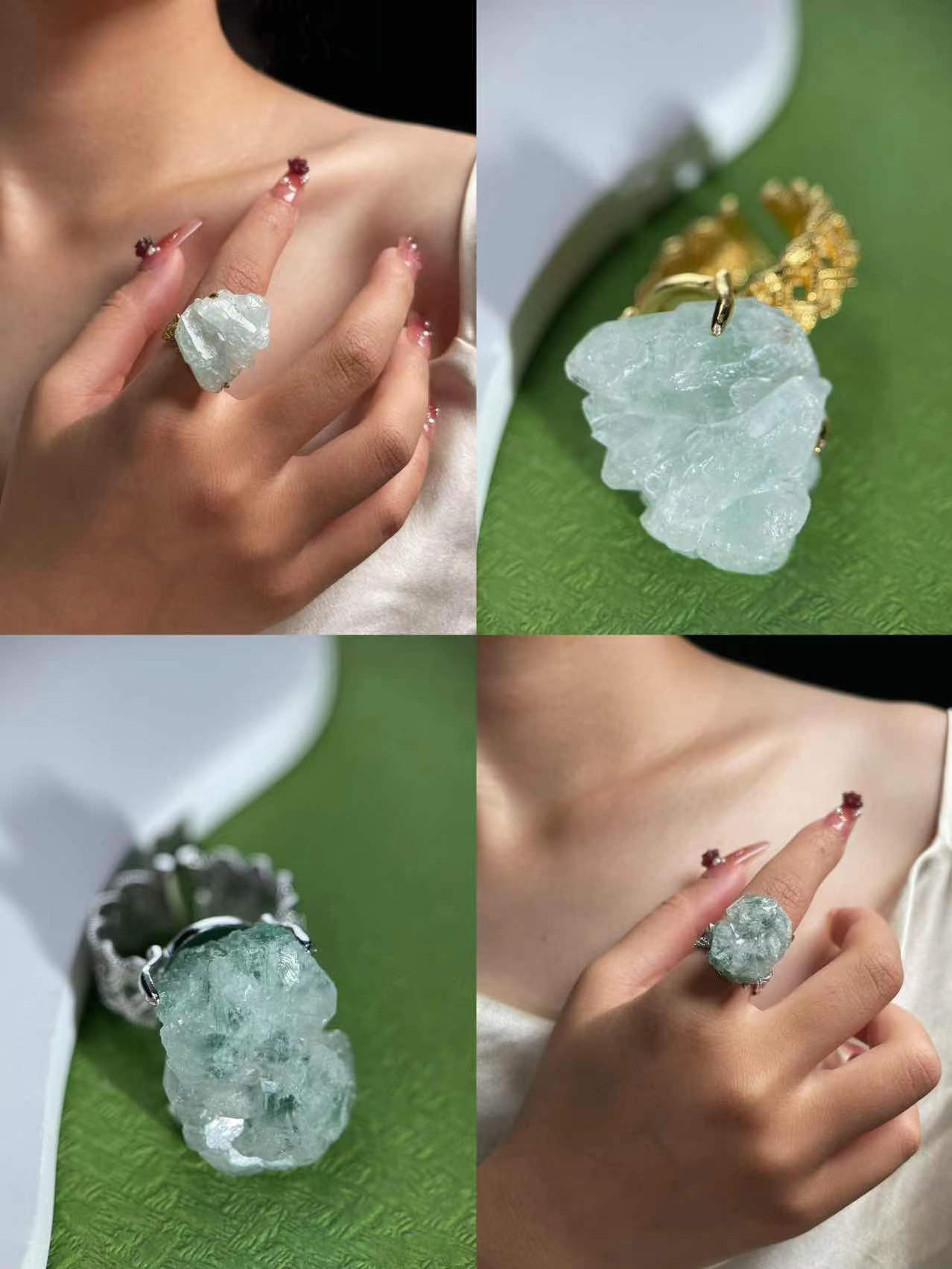 Green Strawberry Quartz Ring
