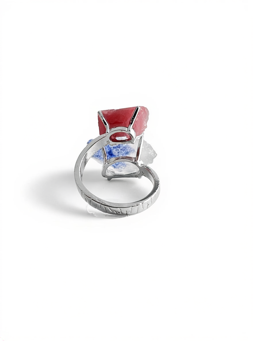 Back view of pink tourmaline and dumortierite quartz adjustable ring