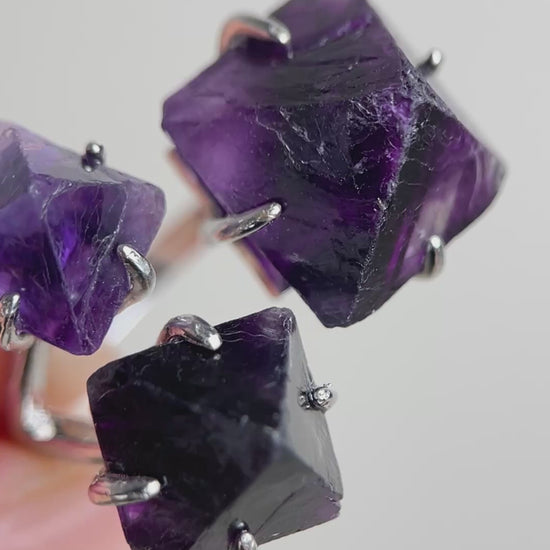 Video of purple octahedral fluorite mineral specimen ring by Oryssia