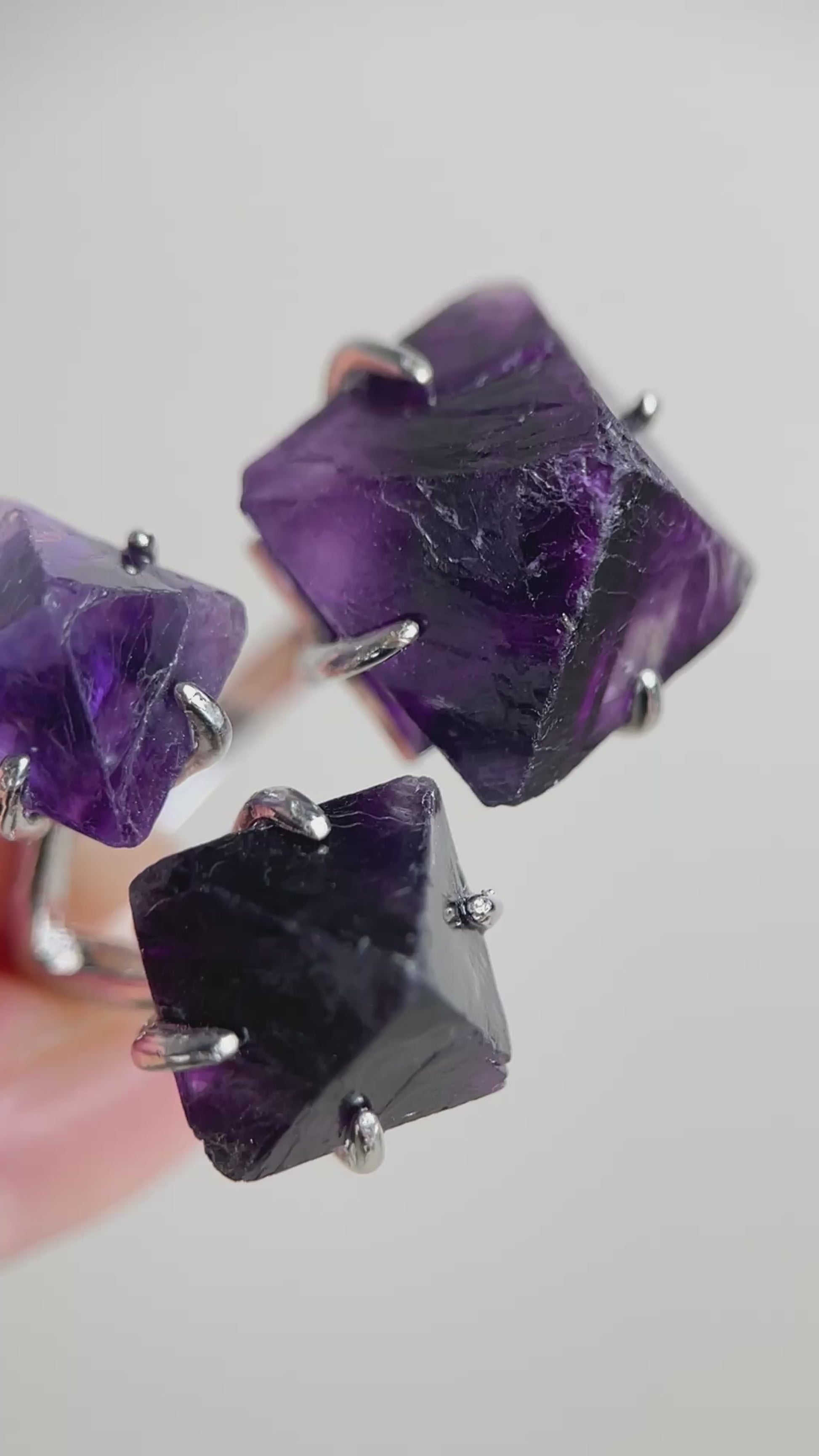Video of purple octahedral fluorite mineral specimen ring by Oryssia