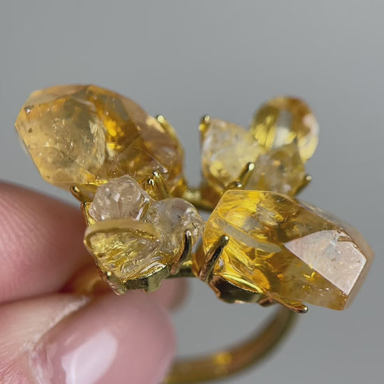 video citrine herkimer diamond quartz crystal blossom ring