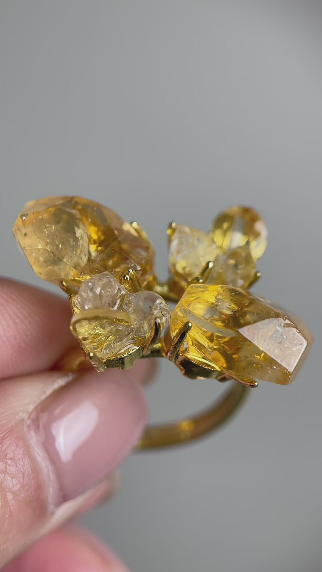 video citrine herkimer diamond quartz crystal blossom ring