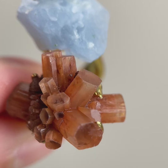 Video of Aragonite Cluster and Blue Calcite Mineral Specimen Ring