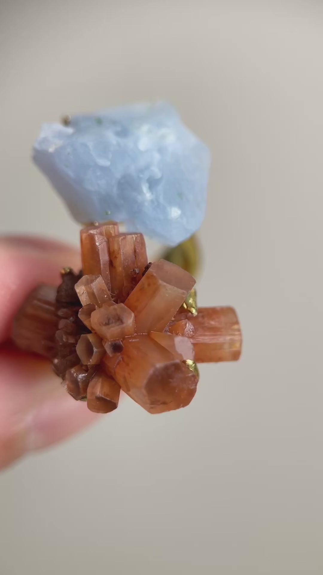 Video of Aragonite Cluster and Blue Calcite Mineral Specimen Ring