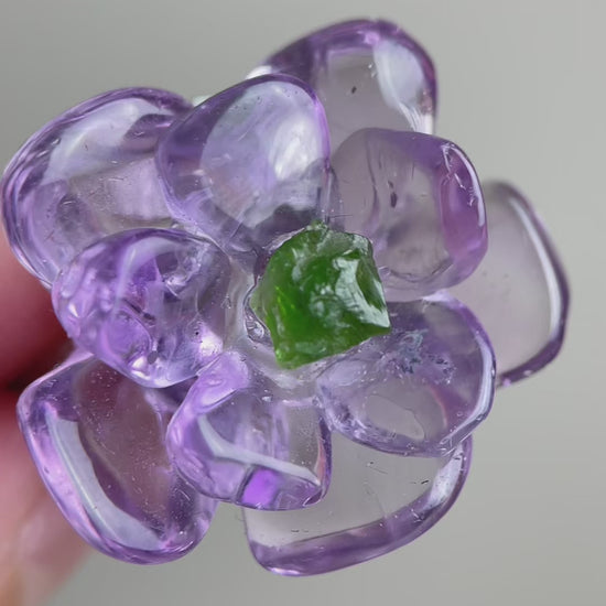 Product video of Amethyst and Chrome Diopside Flower Ring by Oryssia