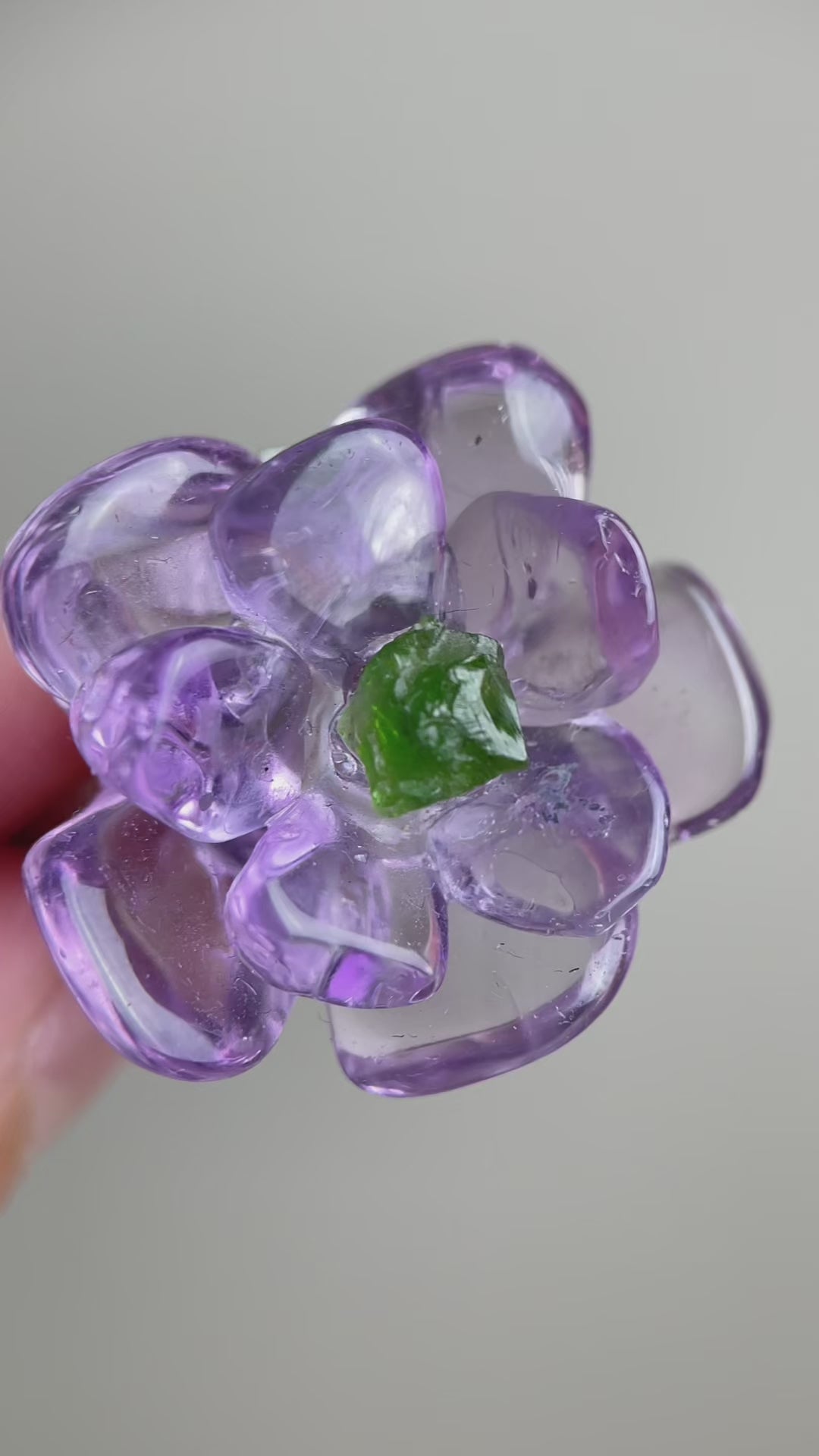 Product video of Amethyst and Chrome Diopside Flower Ring by Oryssia