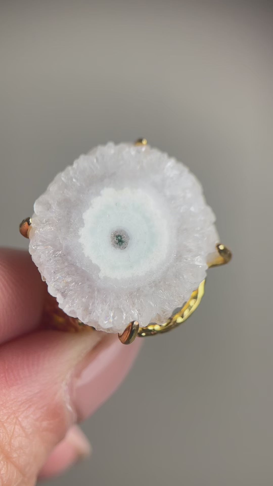video of Brazilian Solar Quartz Crystal Slice Ring