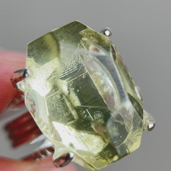 Video of hand-cut Brazilian citrine ring showing its freeform shape and warm golden quartz glow