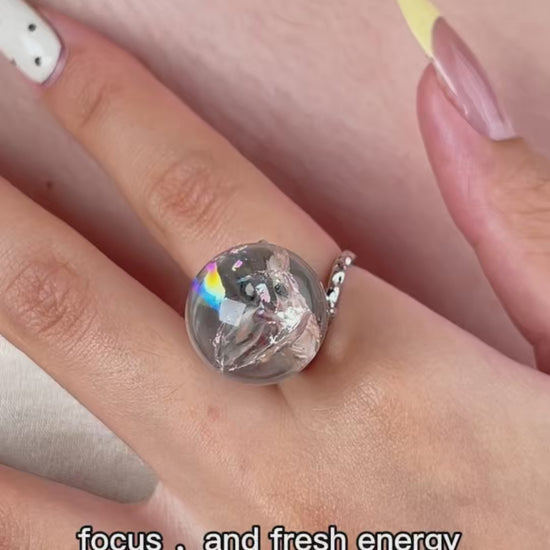 Rainbow Quartz Sphere ring video showing natural internal rainbow effect