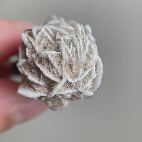 Video of Desert Rose mineral specimen ring from Morocco highlighting its natural rose-shaped gypsum formation.